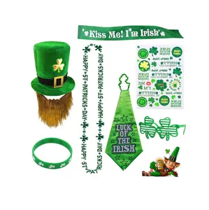 Rave Irish Bart Klee Hut St. Patrick's Day Zylinder Krawatte Aufkleber Party Ball Brille Set Trefoil Haarband