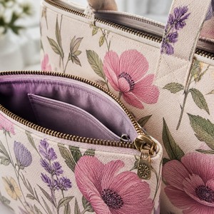 Bolsa de Mano de Lona con Estampado Floral y Bolsa de Maquillaje con Cierre, Juego de 2 Piezas, Bolsa de Compras para Mujer, Personalizable al por Mayor - Product Image 4