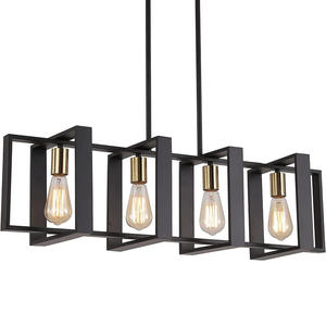 Luminaire suspendu rectangulaire en bois rustique et métal noir de 36 pouces, 4 lumières, design de ferme pour îlot de <span class=keywords><strong>cuisine</strong></span>, lustre industriel - Product Image 2