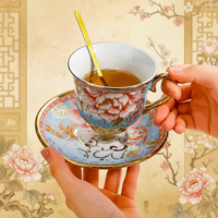 Tasse à thé en porcelaine de style chinois, faite à la main, en forme de fleur - Artistique, durable et écologique, 200 ml, pour cadeau et usage quotidien