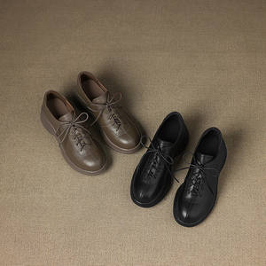 รองเท้าหนังแกะแท้ ชั้นนอก ชั้นใน ทรงกลม ผูกเชือก กันน้ำ พื้นแบน นุ่ม สไตล์แฟชั่นย้อนยุค แบบแมรี่เจน - Product Image 4