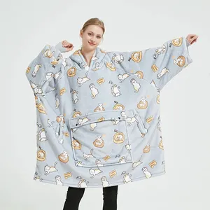 Factory 2024 New OEM Oversized Cozy Hoodie Blanket Flannel Sherpa Wearable Hoodie Sweatshirt Hooded Blanket With Sleeves