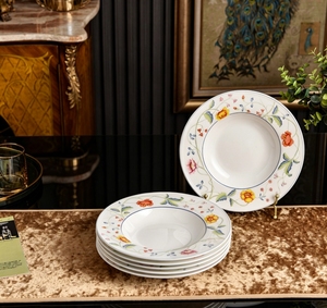 Floral Vine Pattern Ceramic Salad Plate <b>Set</b> 6 <b>Pieces</b> Versatile For Home And Parties - Product Image 3