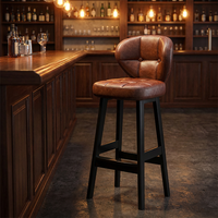 Chaise de bar ergonomique de luxe en bois, fabriquée en Chine, pour hôtel, bar ou maison, avec repose-pieds et revêtement en cuir.