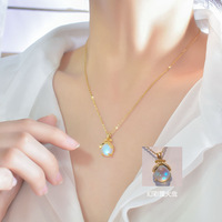 Collier tendance 2026 en acier inoxydable plaqué argent avec chaîne à maillons, pendentif opale motif animal, joli bijou cadeau pour anniversaire