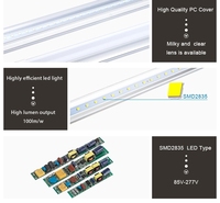 Tube LED double rangée haute puissance pour atelier, T8 intégré, 4 pieds, 8 pieds, 1200 mm, 40W, 2835SMD, super lumineux, bande longue, directement de l'usine