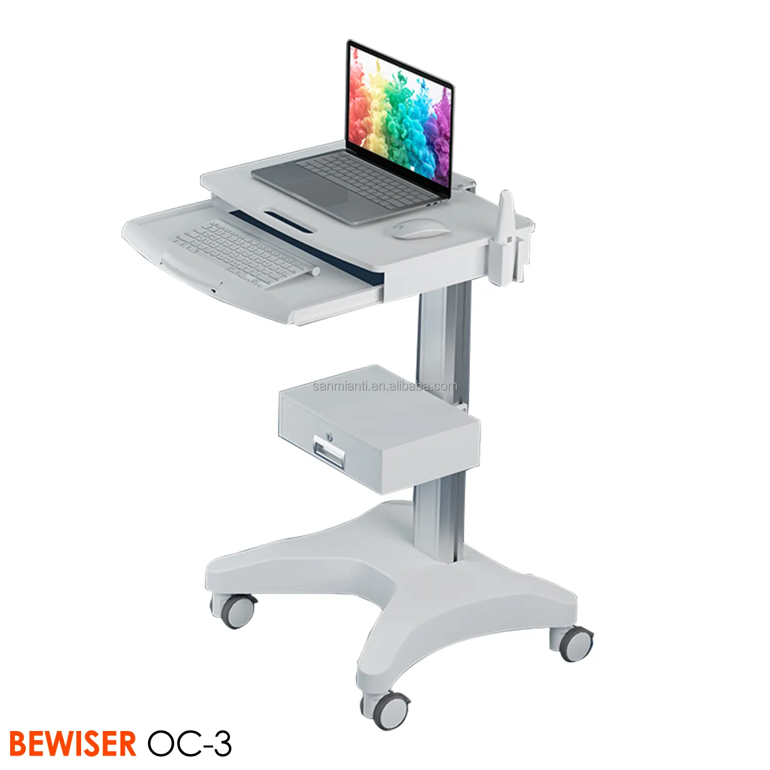 BEWISER OC-3 tıbbi diş arabası bilgisayar sepeti çelikler ile Oral tarayıcı tıbbi taşıma arabası için standı
