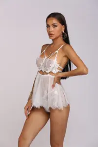 Summer Sexy Lingerie Set Pajamas Lace Sexy Underwear Loose White Mesh Suspender Skirt Perspective Pajamas