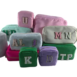 Crrts — patchs en Nylon pour femmes, monogramme de dame, en Chenille, petit sac de lavage personnalisé, pochette de maquillage, sac de cosmétiques, 11 couleurs