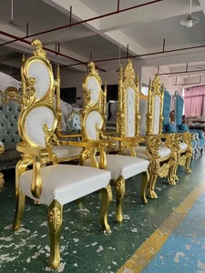 Sillas Trono para Bodas, Cumpleaños, Fiestas y Eventos, Sillas Trono del Rey y la Reina Doradas de Cuero Blanco con Marco Dorado - Product Image 6