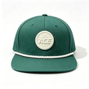 Custom 6-Panel Flat Brim Snapback <b>Cap</b> Embossed ACE <b>Mountain</b> Logo Rope Snapback Hat Image Outdoor Green Flat Brim <b>Cap</b> OEM ODM - Product Image 2