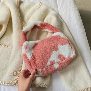 冬用ショルダーアンダーアーム収納バッグ牛柄女性用大容量フラーぬいぐるみソフト暖かい毛皮トート財布 - Product Image 4