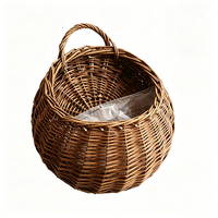 Panier mural suspendu en osier marron avec poignée, résistant à la rouille et écologique, idéal pour patio et jardin – Vente directe usine