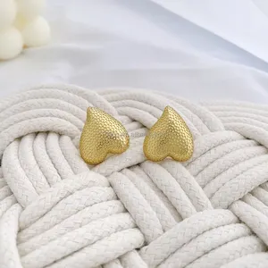 Heart Elegant Statement Brass 18K Gold Plated Earrings Hammer Heart Earrings For Women