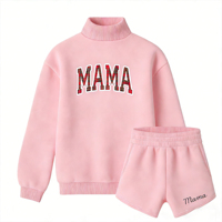 Ensemble décontracté 2 pièces pour femme : Sweat-shirt à col roulé mi-haut et short imprimé à carreaux MAMA beige