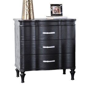 Modern <b>Black</b> Nightstand Solid Wood Turned Legs Curved Front Bedroom Furniture <b>Bedside</b> <b>Table</b> - Product Image 4