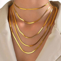 Vente chaude Bijoux 3mm 4mm 5mm Femme Homme PVD Or Chevrons Serpent Lien Chaîne En Acier Inoxydable Plat Serpent Collier Ras Du Cou