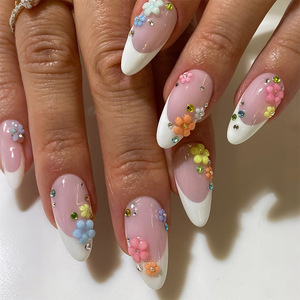 Ongles press-on <span class=keywords><strong>en</strong></span> forme d'<span class=keywords><strong>amande</strong></span> Beautify, fleurs 3D, faux ongles faits à la main pour femmes - Product Image 5