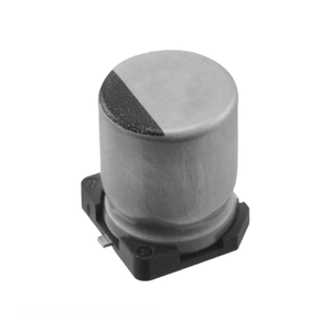 Condensador de Canal de Fabricante CAP ALUM 100UF 20% 50V SMD Montaje en Superficie 50TZV100M8X10.5 100 uF - Product Image 1
