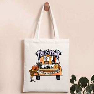 Grand sac fourre-tout en toile pour Halloween, sacs en coton pour friandises, bonbons et cadeaux, pour la collecte de bonbons à la porte, avec poignées en tissu de coton - Product Image 1