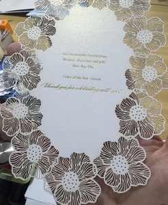 Cartes de vœux en coton personnalisées de qualité supérieure, découpées au laser, gaufrées, avec logo personnalisé et estampage or sur papier nacré - Product Image 2
