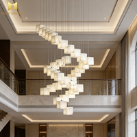 Lustre suspendu cubique en albâtre blanc post-moderne, luminaire LED artistique pour grands projets hôteliers et de villas