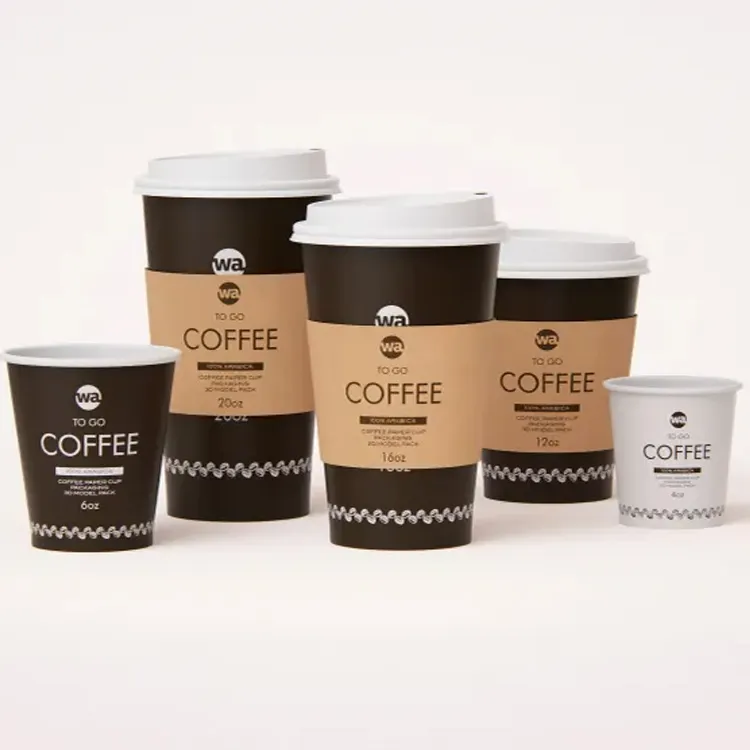 Tasse à café en carton 12oz, logo imprimé personnalisé à emporter, double paroi, tasses en papier jetables avec couvercle à manches, pièces