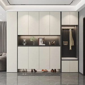 Meuble à chaussures sur mesure pour l'entrée de la maison, profil fin avec étagères pliables et porte-manteau - Product Image 3
