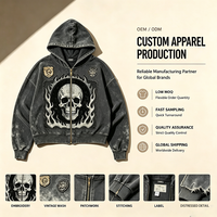 Sweat à capuche vintage zippé avec broderie de badge, veste streetwear personnalisée
