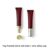 Tube cosmétique en plastique rouge vin givré de 15 g avec couvercle en alliage de zinc et tête en céramique, bouchon pompe à vide