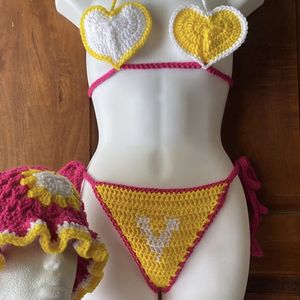 Tùy Chỉnh Tam Giác Màu Khối Handmade Crochet Bộ Bikini Áo Tắm Hai Mảnh Thiết Lập Chuỗi Đồ Bơi Beachwear Cho Phụ Nữ - Product Image 4