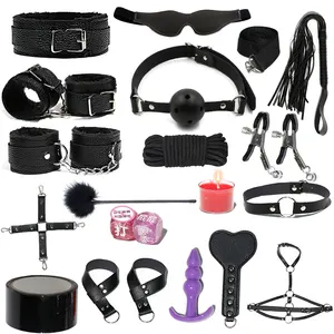 BDSM Leather Bondage 18 PCS Set Restraints Kits Adult Hot Games with Cuffs for Women Men Couples
