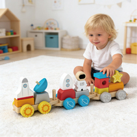 Train en bois blocs de construction jouets empilables série spatiale petit Train jouets préscolaires pour enfants