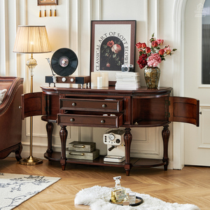Mesa de Entrada de Estilo Americano para Pasillo y Sala de Estar, de Madera Sólida, con Diseño de Pomelo en Seda Dorada, Muebles Shanghai Diroboro - Product Image 2