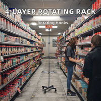 Vierschichtiges Leichtgewichtiges Faltbares Metall-Bodenständer-Regal mit Drehbaren Haken für Supermarkt-Präsentation