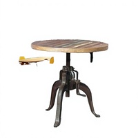 Table de salle à manger ronde industrielle réglable en fonte, avec mécanisme de levage manuel en métal durable, convertible en table en bois