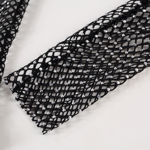 Top de malla de diamantes de imitación brillantes de manga larga negro personalizado para mujer, lencería, ropa de club, fabricante OEM - Product Image 5