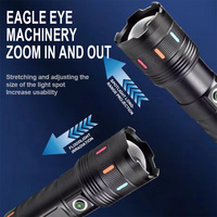 Lampe torche LED haute puissance en alliage d'aluminium 1000+ lumens, 5 modes de gradation, faisceau réglable avec zoom 400-500M, chargement USB-C, IP55, numérique