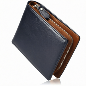 Cartera Corta de Cuero Genuino Personalizada con Cierre, para Mujer, Bifold, Impermeable, Forrada en Lino, Compacta, Porta Tarjetas - Product Image 1