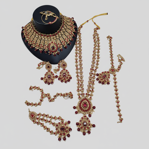 Bridal Shadow Choker Necklace <b>Set</b> <b>Gold</b>-Plated Earrings Maang Tikka Ethnic Wedding Party Women Trendy Handmade Jewelry with Pearl - Product Image 2