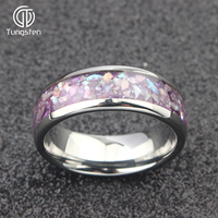 Bague en tungstène argentée de 8 mm avec incrustation de coquille d'ormeau violette plaquée or 18 carats, alliance tendance unisexe