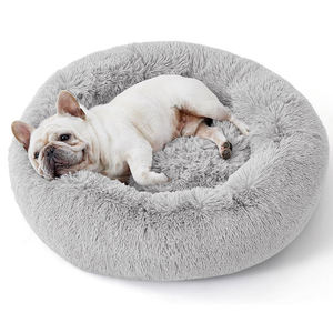 Luxuriöses Plüsch-Hundebett in Donut-Form, niedliches rundes, weiches Katzenkörbchen mit einfarbigem Muster für kleine und mittelgroße Katzen und Hunde - Product Image 2