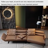 Canapé d'angle minimaliste italien en cuir véritable, design moderne haut de gamme en arc pour salon, cuir de vachette première couche marron