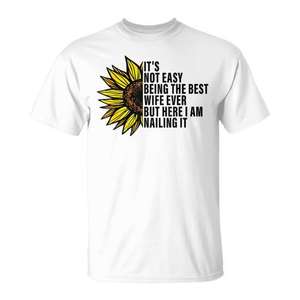 Camiseta blanca con cuello redondo y diseño de girasol, el mejor regalo de aniversario para esposa, para mujer, adulto, manga corta, impresión digital - Product Image 1