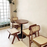 Ensemble table et chaises de café en bois massif, design nordique, dossier en rotin tressé, pour salons de thé/desserts commerciaux et mobilier de maison