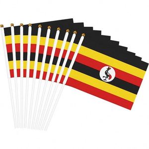 Manufacturer Direct Supply Uganda Ugandan Polyester Digital Printing Hand Waved Flying Mini <b>Flag</b> 5.5x8.2in with PVC Pole - Product Image 1