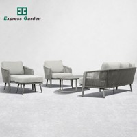 Ensemble de canapés d'extérieur en aluminium Express Garden, 5 pièces, résistant aux UV, en rotin PE durable, canapé de patio imperméable, villa, parc