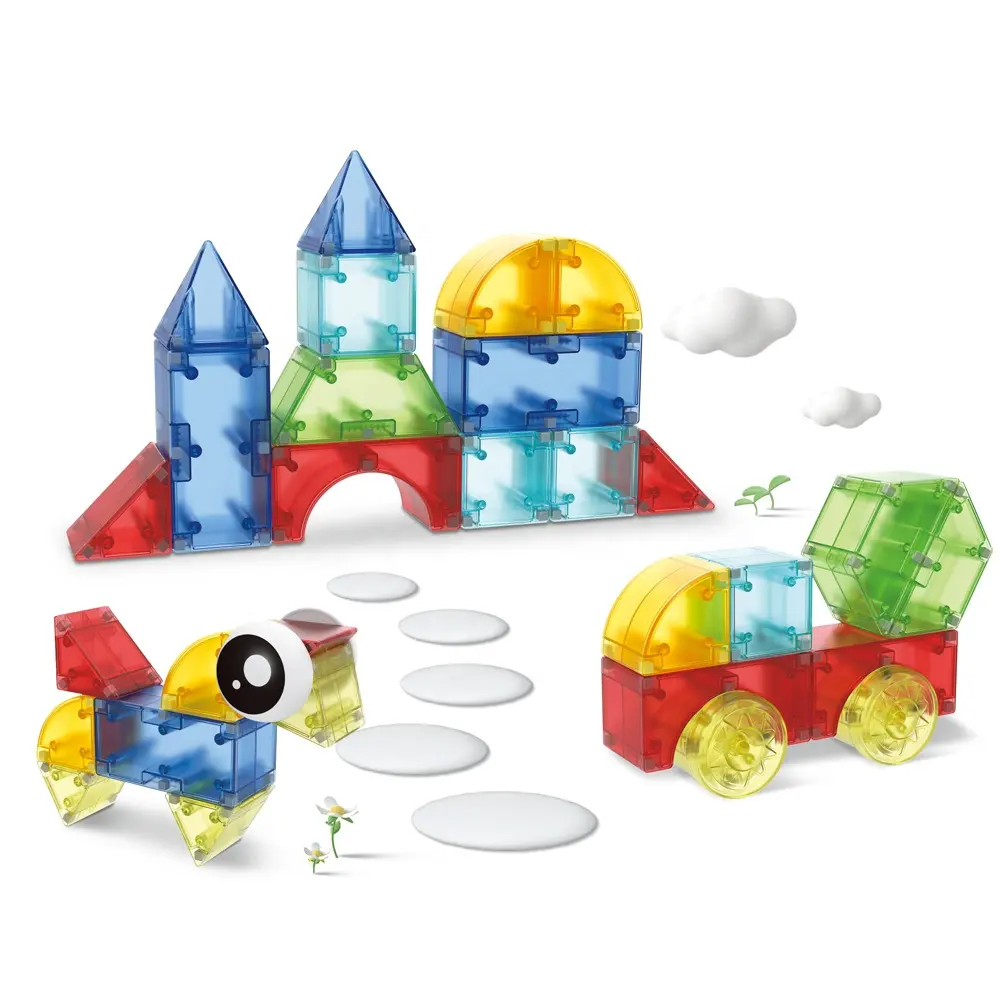 32pcs 투명 기하학 자기 타일 자기 빌딩 블록 장난감 자석 큐브 건물 세트 아이들을위한 DIY 건설 장난감