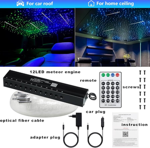 Kit de fibres optiques 12 LED à contrôle APP, blanc pur, pour toit de voiture, effet étoile filante, kits de fibres optiques RGB effet étoile filante/météore pour plafond domestique - Product Image 1