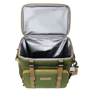 Sac isotherme vert avec porte-canettes, grande capacité, design pliable, sangles réglables pour pique-nique et utilisation en extérieur - Product Image 6